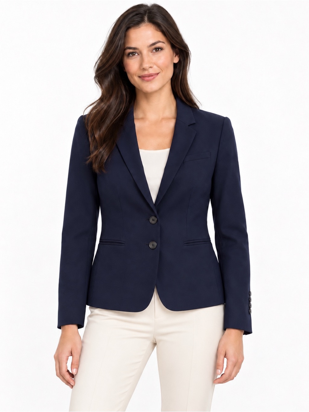 Ann Taylor Petite Blazer 4P Navy Blue 2 Button Stretch Career Jacket